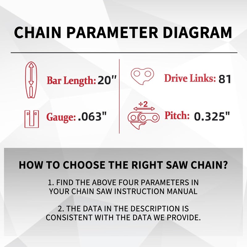 ES 3 Pack 20 Inch Chainsaw Chain .325" Pitch .063" Gauge 81 Drive Links Semi-Chisel Chain Saw Chains for Husqvarna, Poulan, Craftsman, Greenworks and More Chainsaw Brands - Image 3